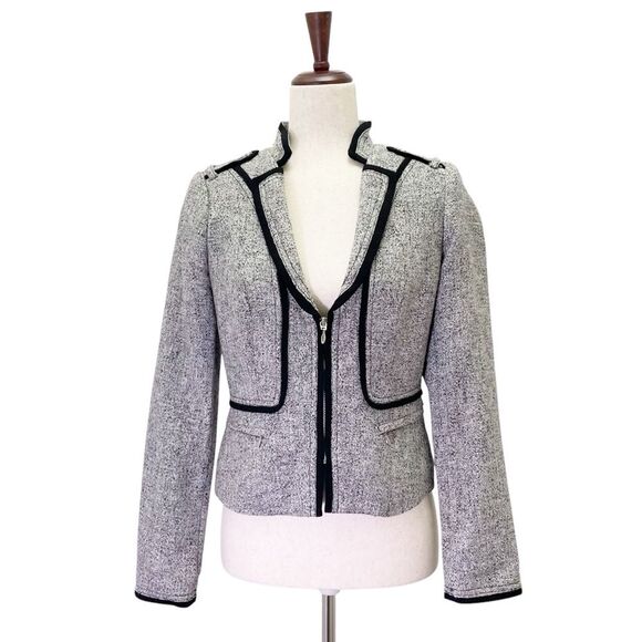 WHBM White House Black Market Tweed Zip Front Moto Blazer Tailored Jacket Size 2 - Picture 2 of 13
